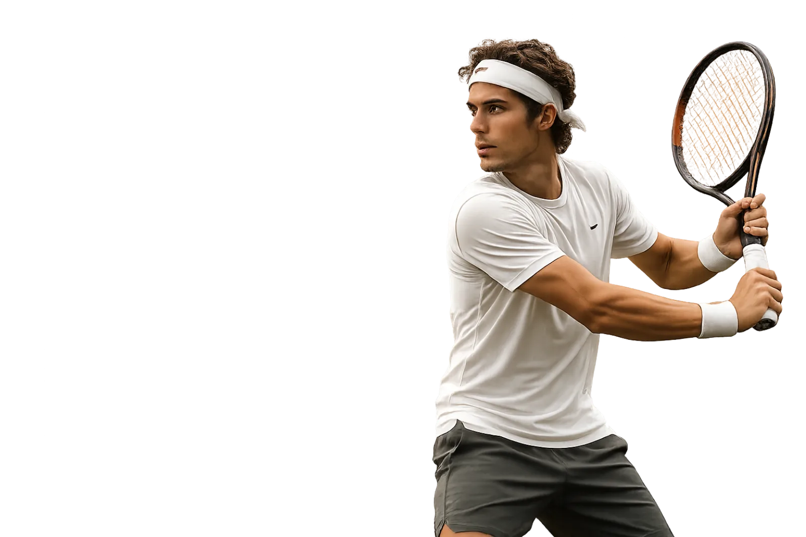 Competitive tennis player preparing a backhand
